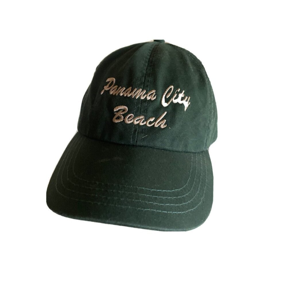 Nissin Cap Panama City Beach Green Hat Souvenir Dad‎ Cap Adjustable Hook Loop
